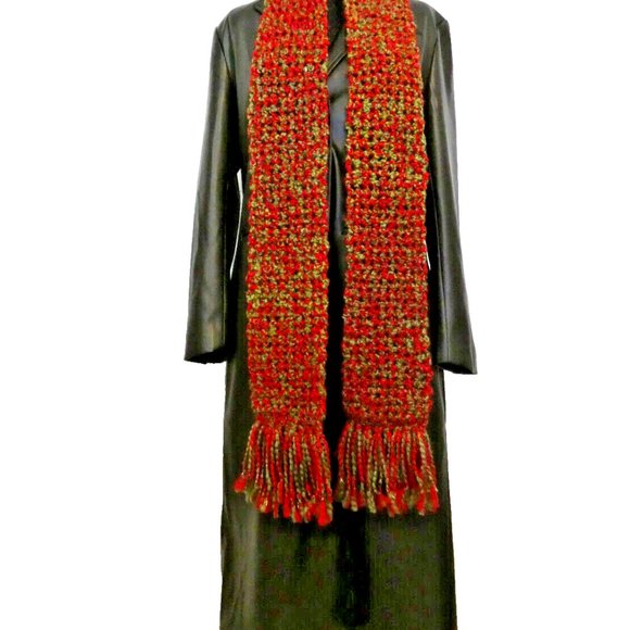 Multicolor Red Green Scarf 78x5 inch Long Handmade Crochet knit Warm Winter Wrap - Picture 6 of 6